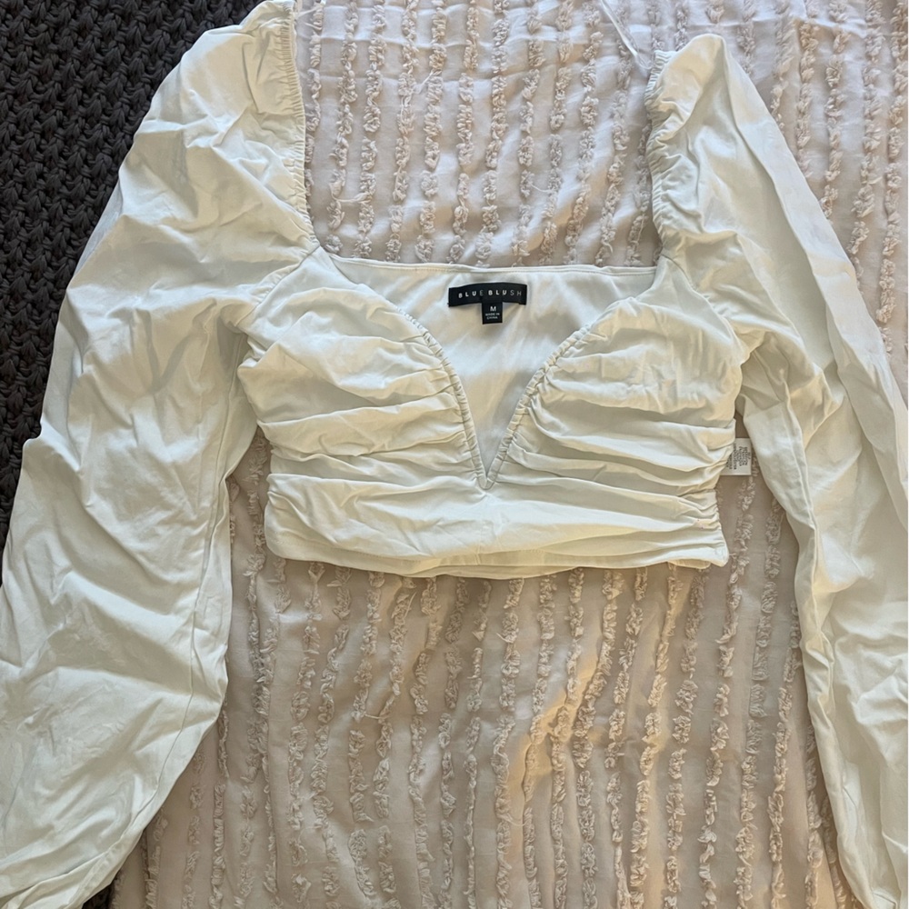 White Long Sleeve Ruched Top